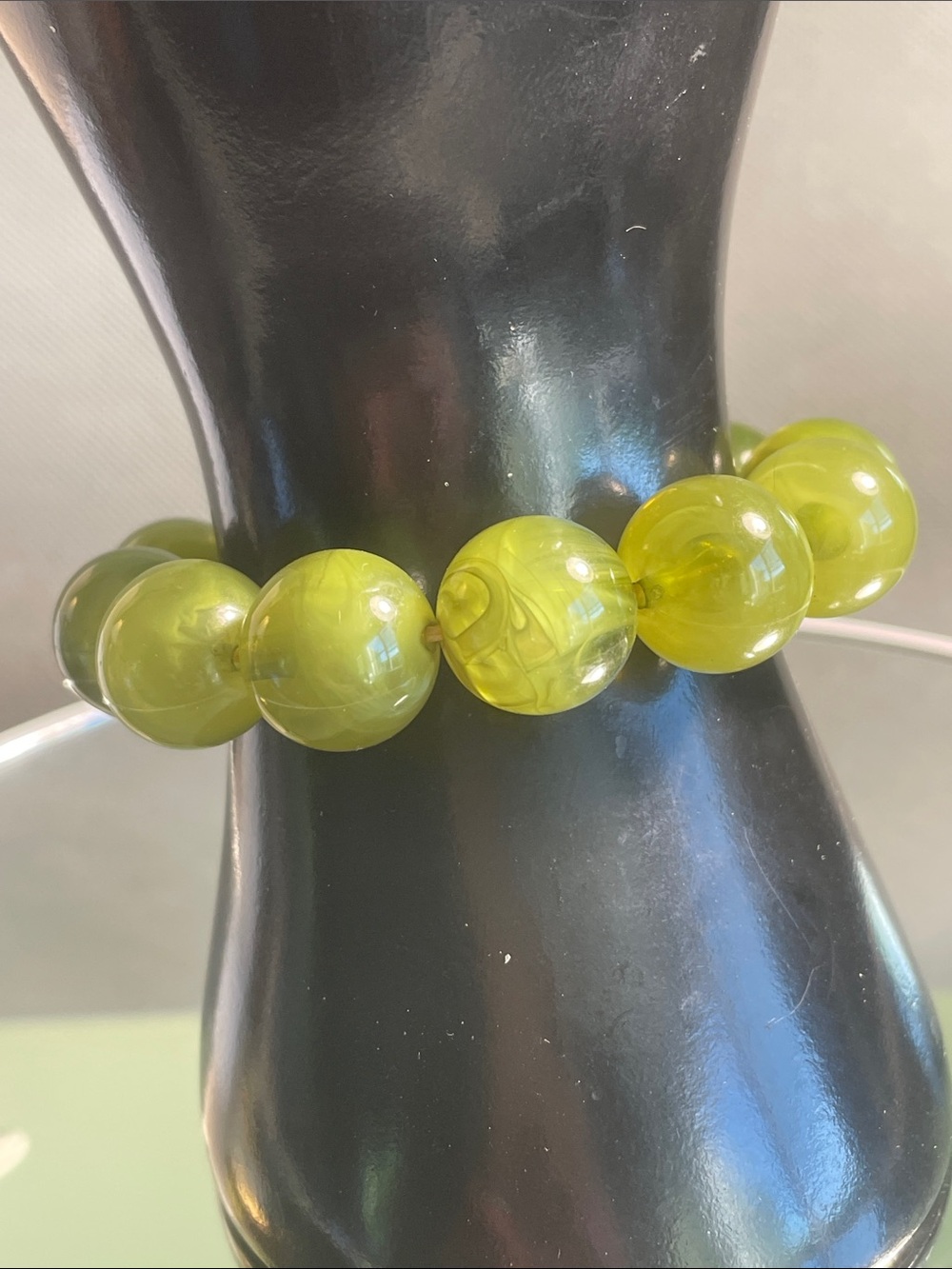 Olive Green Acrylic Bead Stretch Bracelet - Women Jewelry 6.5”